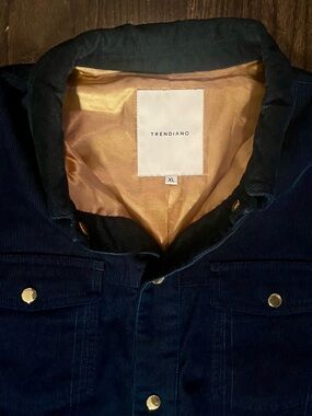 Trendiano Tiger Embroidered Corduroy Jacket Gold Lined Snap XL Statement Piece